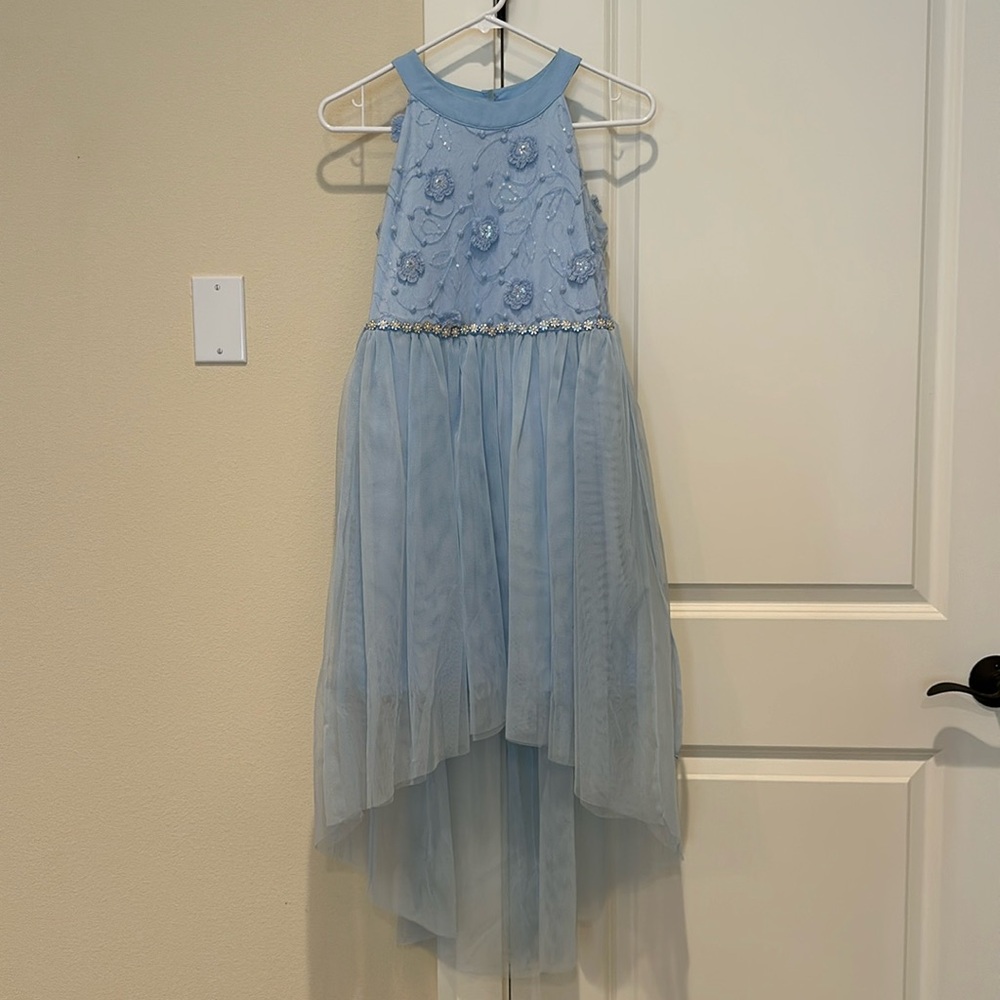 Girl size 14 sky blue mesh embellished embroidered lace cocktail formal dress
